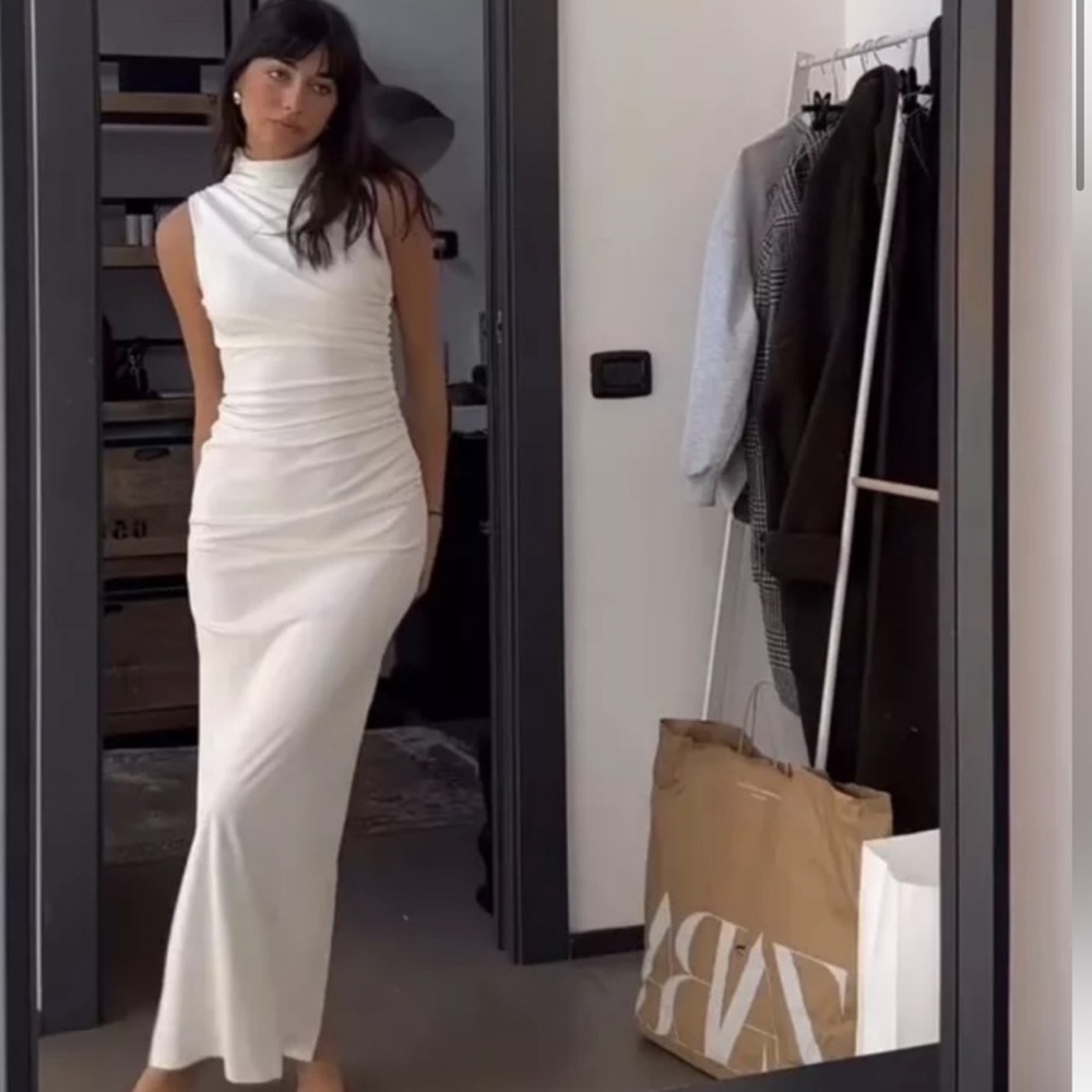 Zara White Draped Dress - Picture 3 of 11